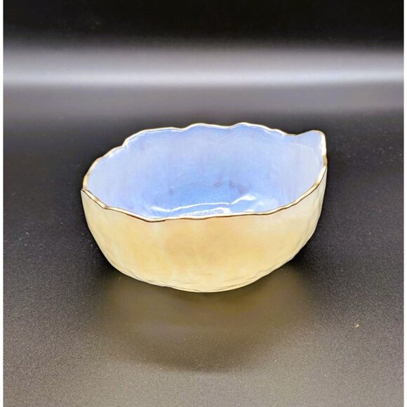 Handcrafted Iridescent Blue & Cream Resin Bowl With Gold Trim and Scalloped Edge - Picture 1 of 5